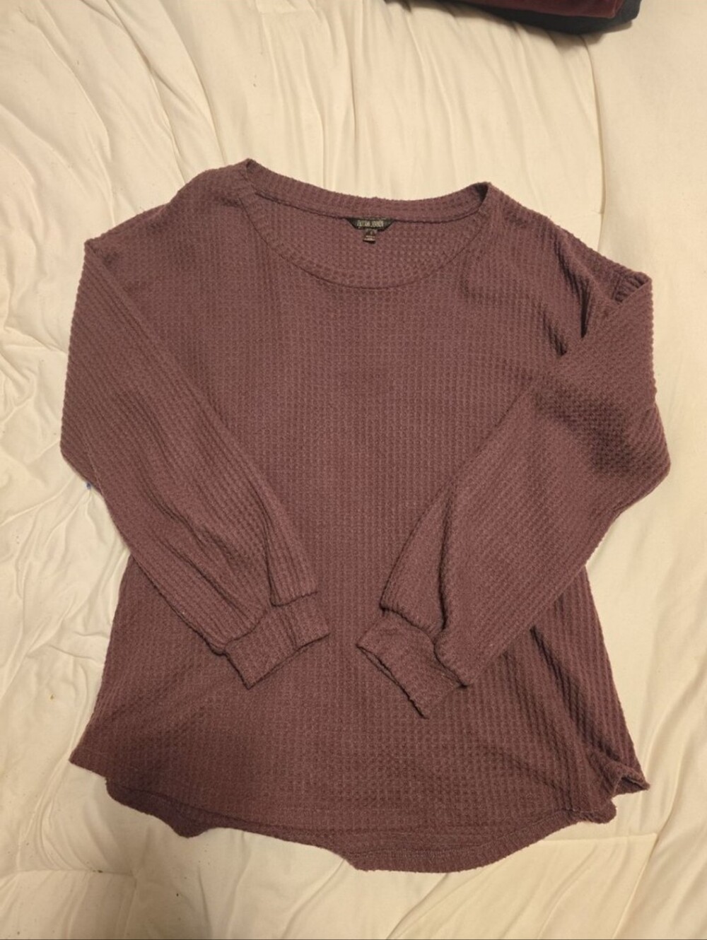 Peyton Jensen mauve waffle knit long sleeve pullover sweater